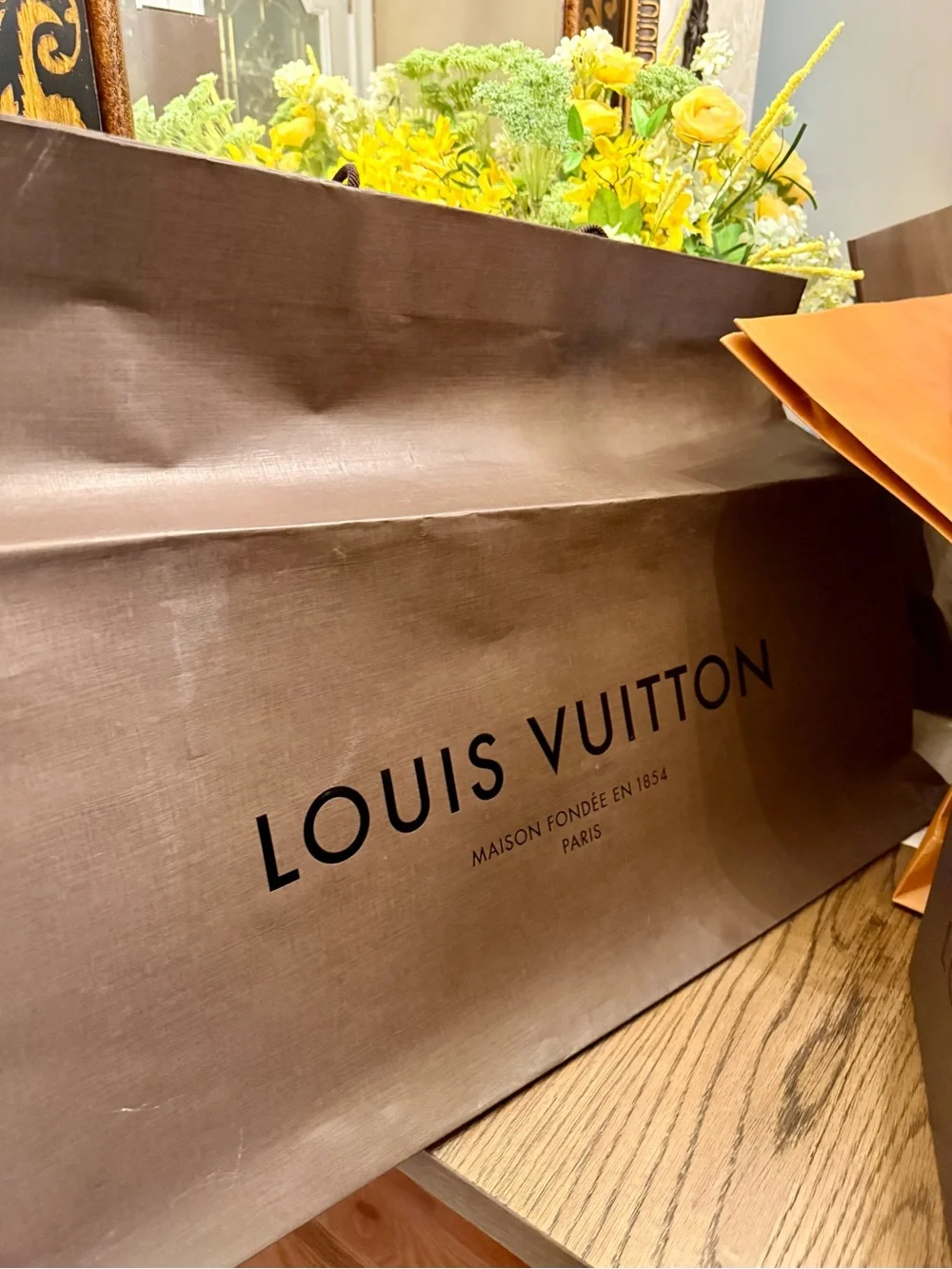 Louis Vuitton Orange and Brown Gift Boxes and Bags Display